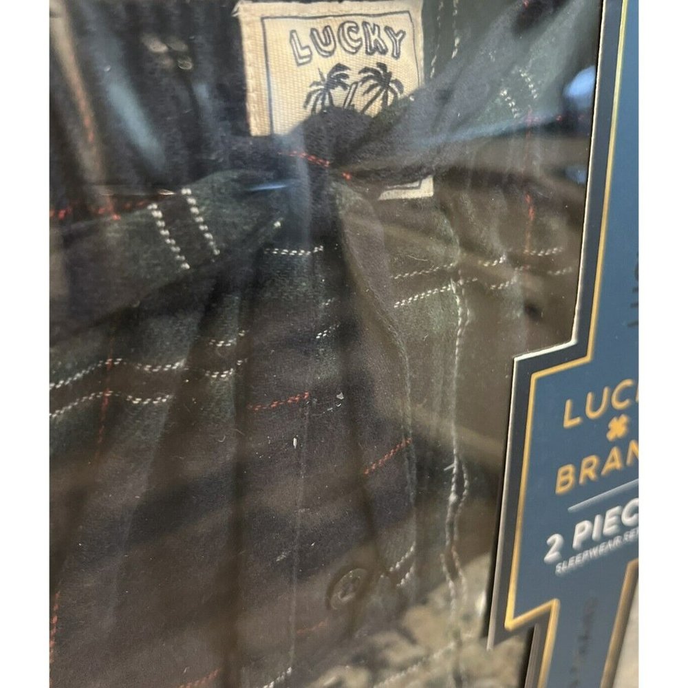 New Lucky Brand Men's 2-Pc Pajama Palm‎ Tree Henley Plaid Flannel Pant Set Large - Picture 6 of 7
